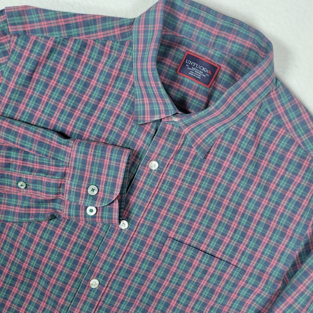 UNTUCKit Men's Plaid Slim Fit Shirt Red Green Blue Size‎ M Long Sleeve Cotton